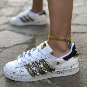 Adidas Superstar Personalizzate Borchie, Perle, Oro | LLab scarpe custom