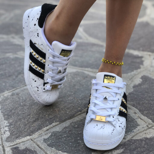 Adidas Superstar Personalizzate Borchie Oro, Glitter & Sporcatura Nero