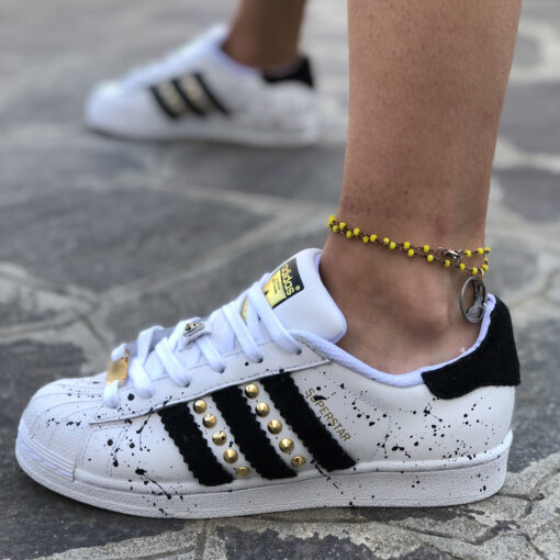 Adidas Superstar Personalizzate Borchie Oro, Glitter & Sporcatura Nero