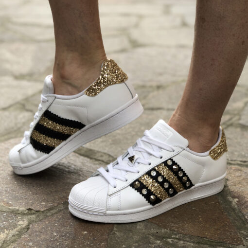 Adidas Superstar Personalizzate Glitter Oro & Strass