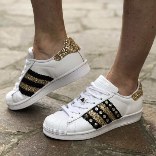 Adidas Superstar Personalizzate Glitter Oro Strass LLab scarpe custom