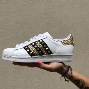 Adidas Superstar Personalizzate Glitter Oro & Strass
