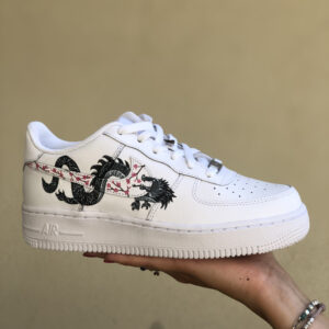 Nike Air Force One Custom Dipinte A Mano Black & Grey Dragon
