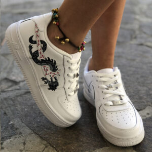 Nike Air Force One Custom Dipinte A Mano Black & Grey Dragon