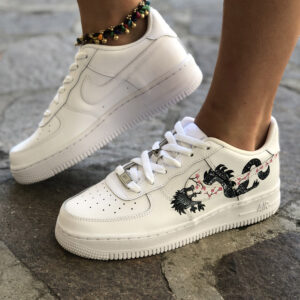 Nike Air Force One Custom Dipinte A Mano Black & Grey Dragon