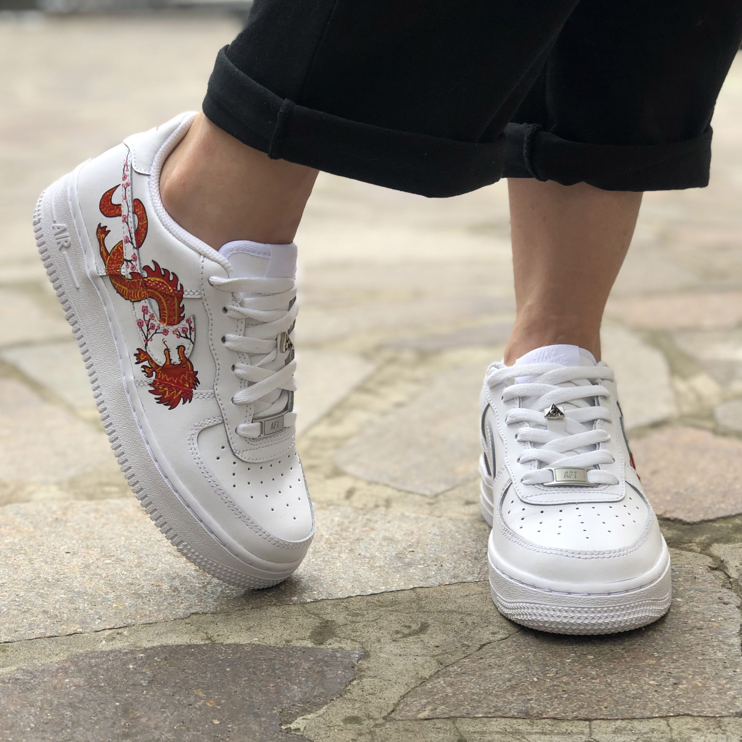 Nike Air Force One Custom Dipinte A Mano Red Dragon