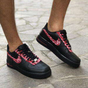 Nike Air Force One Custom Black Bandana Rossa LLab Scarpe Custom
