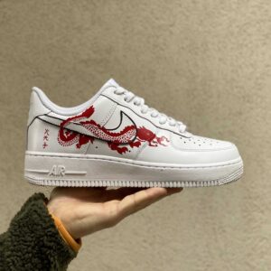 Nike Air Force One Custom Dipinte A Mano Red e Black Dragon