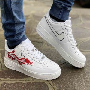 Nike Air Force One Custom Dipinte A Mano Red e Black Dragon