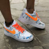Nike Air Force One Custom Swoosh e Laccetti Arancio Fluo, Sporcatura Azzurro e Nero