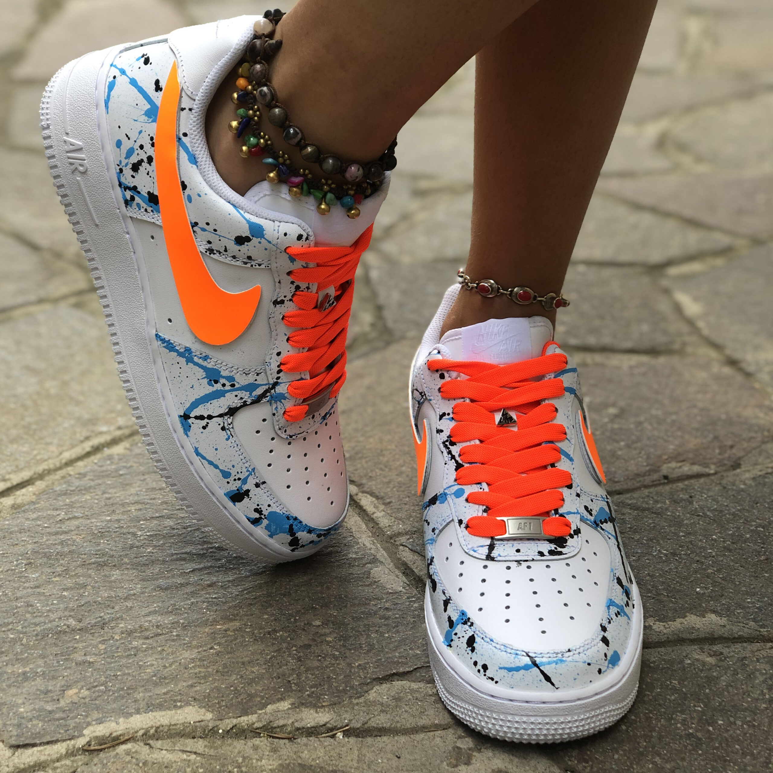 Nike Air Force One Custom Swoosh Arancio Fluo LLab Scarpe Custom