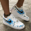 Nike Air Force One Custom Swoosh Nero, Sporcatura Azzurro e Nero
