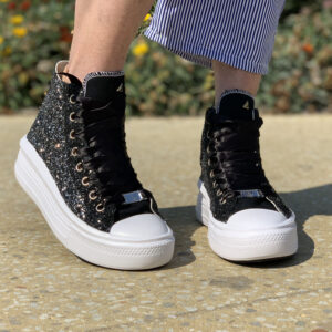 Converse All Star Personalizzate Platform Move Glitter Sale Pepe e Laccetti in Raso