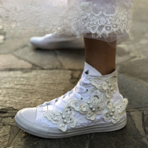 Converse Personalizzate Sposa Farfalle, Perle, Strass, Pizzo e Lacci Raso