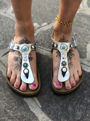 Birkenstock Gizeh Personalizzate Base Argento Borchie, Strass e Pietre