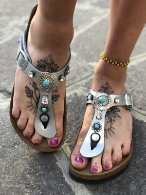 Birkenstock Gizeh Personalizzate Base Argento Borchie, Strass e Pietre