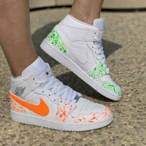 Nike Jordan 1 Custom Dipinta a Mano Arancio e Verde Fluo جلكسي نوت
