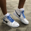 Nike Jordan 1 Custom Swoosh Effetto Goccia, Sporcatura Blu e Nera e Laccetti Blu