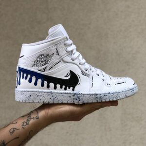 Nike Jordan 1 Custom Swoosh Effetto Goccia e Sporcatura Blu e Nera