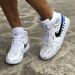 Nike Jordan 1 Custom Swoosh Effetto Goccia e Sporcatura Blu e Nera