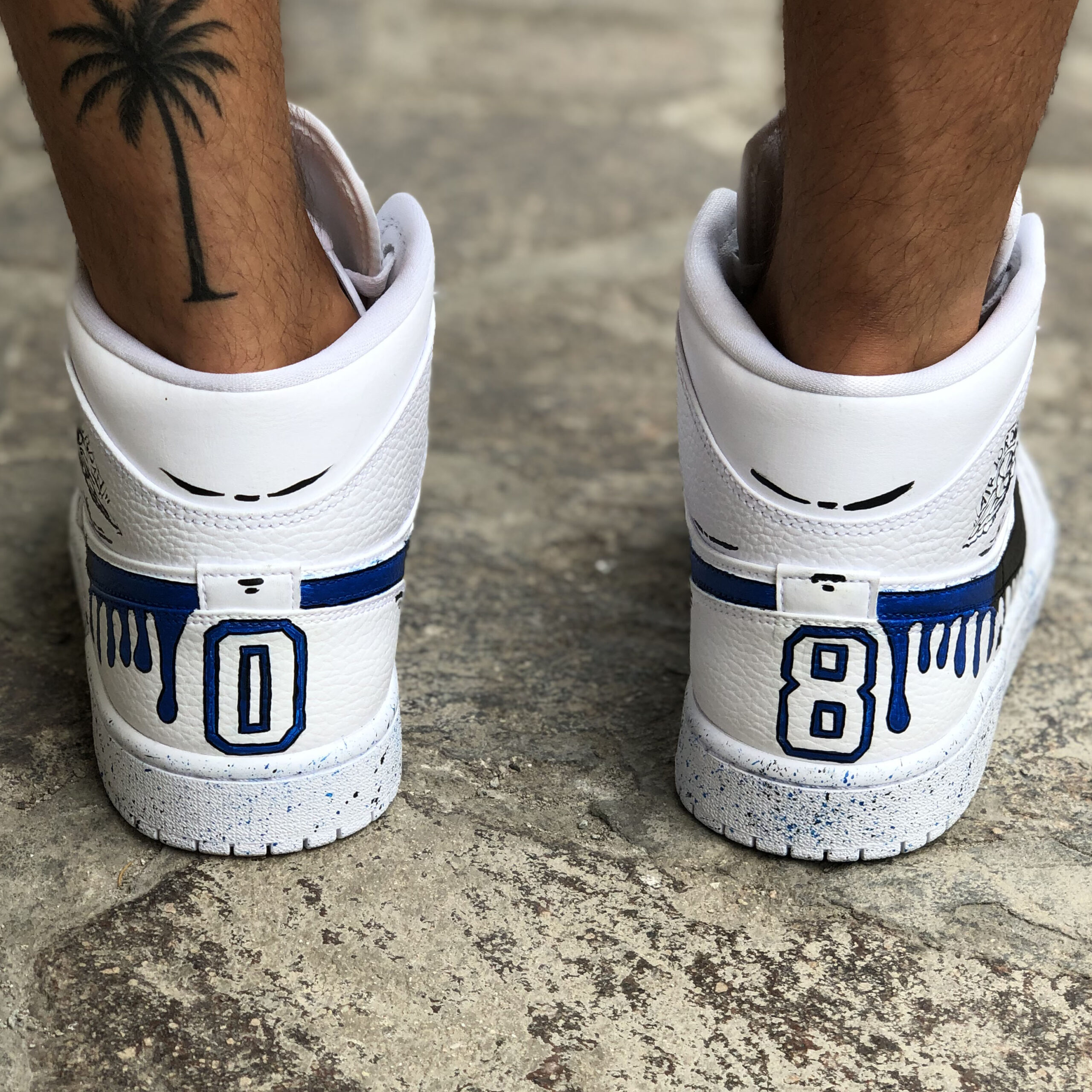 Nike Jordan 1 Custom Swoosh Effetto Goccia e Sporcatura Blu e Nera