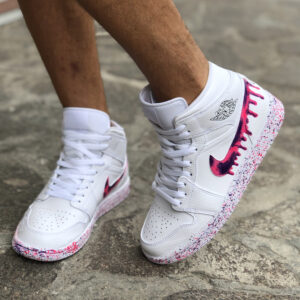 Nike Jordan 1 Custom Swoosh Effetto Goccia e Sporcatura Fucsia e Viola