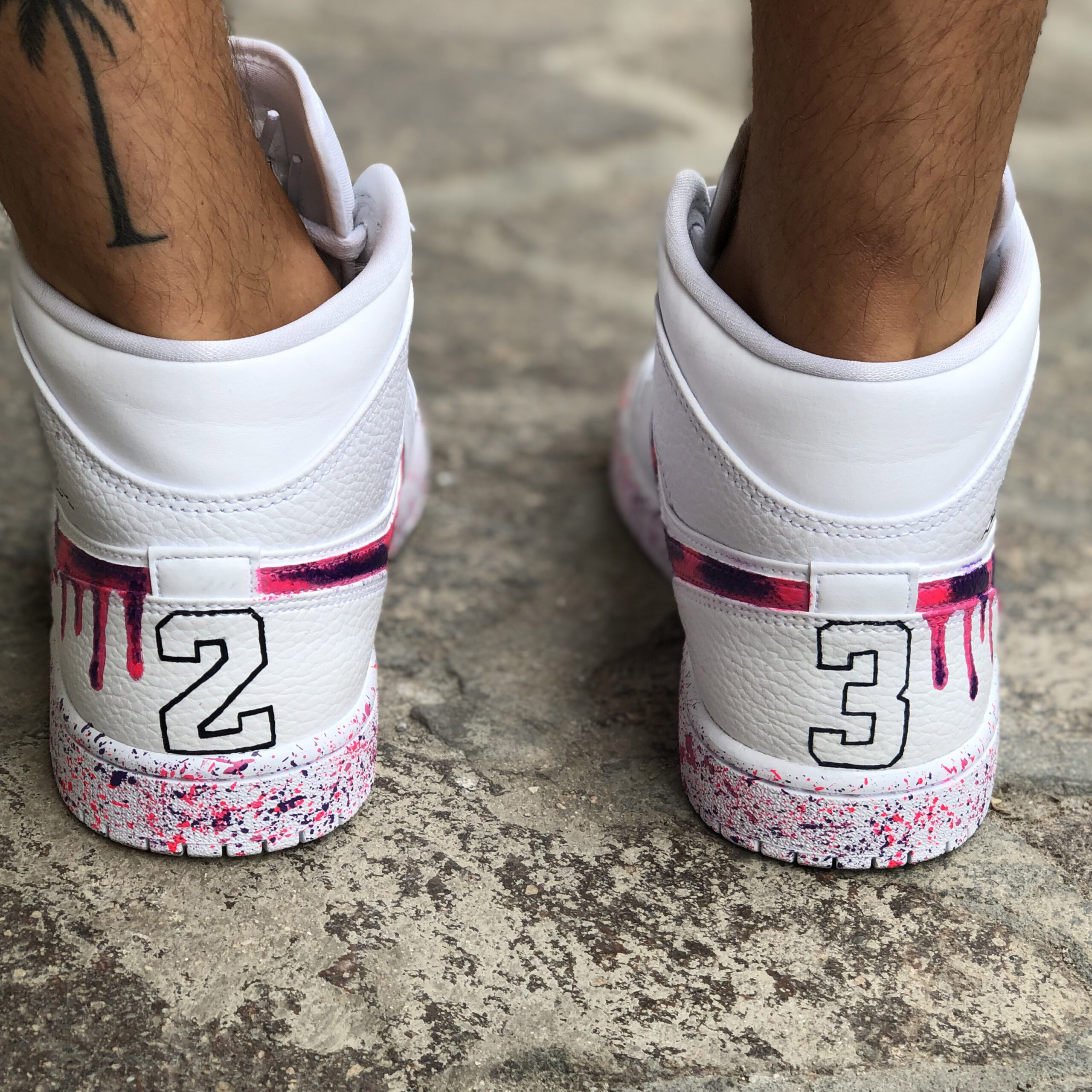 Nike Jordan 1 Custom Swoosh Effetto Goccia e Sporcatura Fucsia e Viola