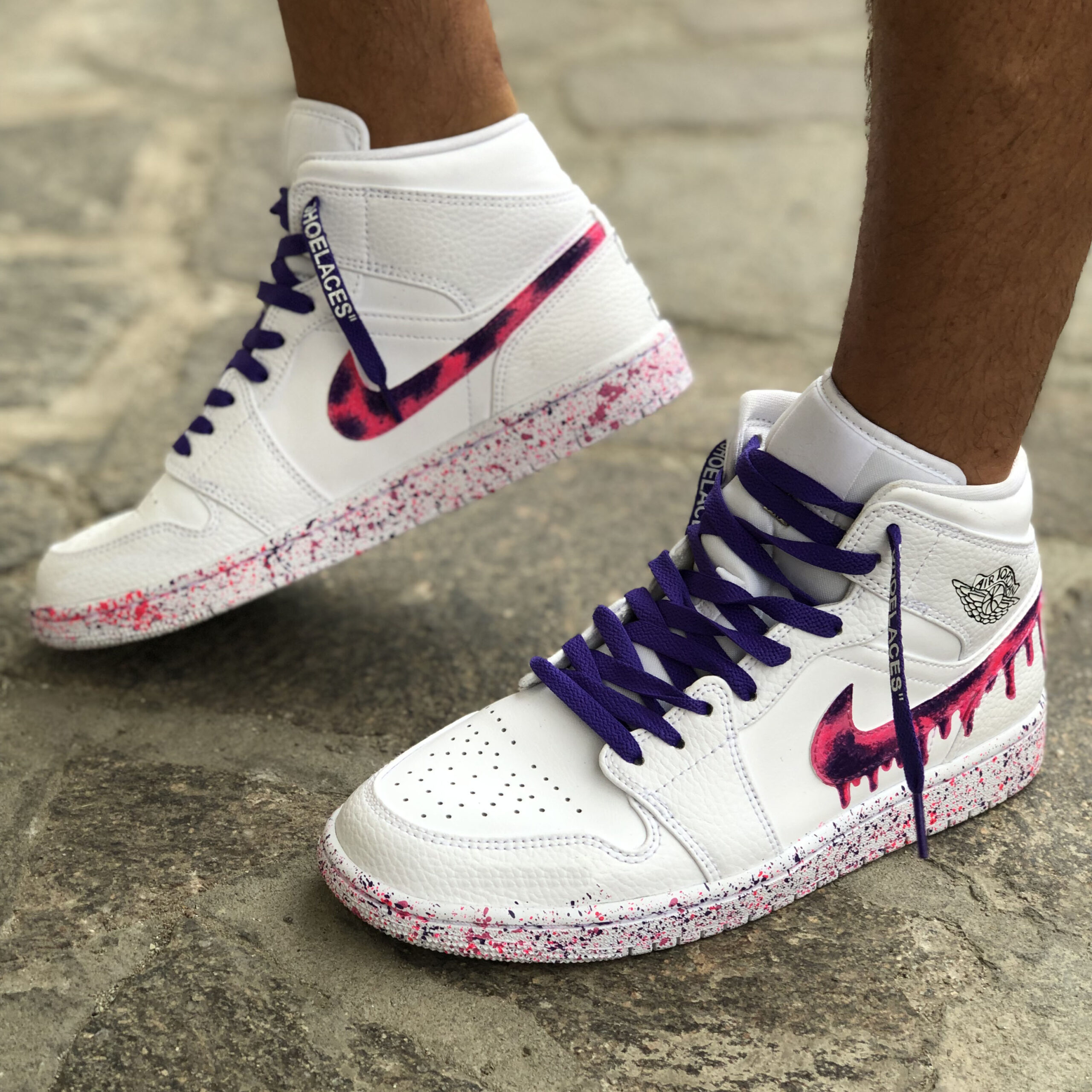 Nike Jordan 1 Custom Swoosh e laccetti Viola LLab Scarpe Custom