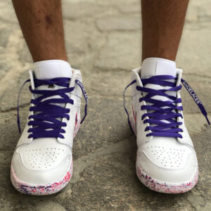 Nike Jordan 1 Custom Swoosh Effetto Goccia, Sporcatura Fucsia e Viola e Laccetti Viola