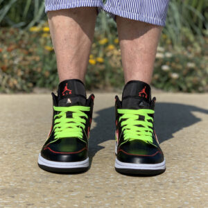 Nike Jordan 1 Custom Dipinta A Mano Con Doppio Swoosh e Laccetti Fluo