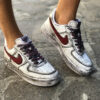 Nike Air Force One Custom Délavé Swoosh Bordeaux