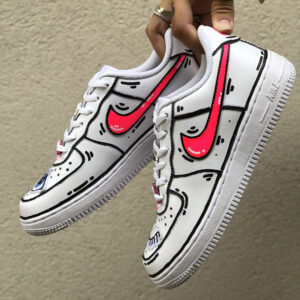 Nike Air Force One Custom Cartoon Swoosh Rosa Fluo Nike Air Force One Custom Cartoon Swoosh Rosa Fluo
