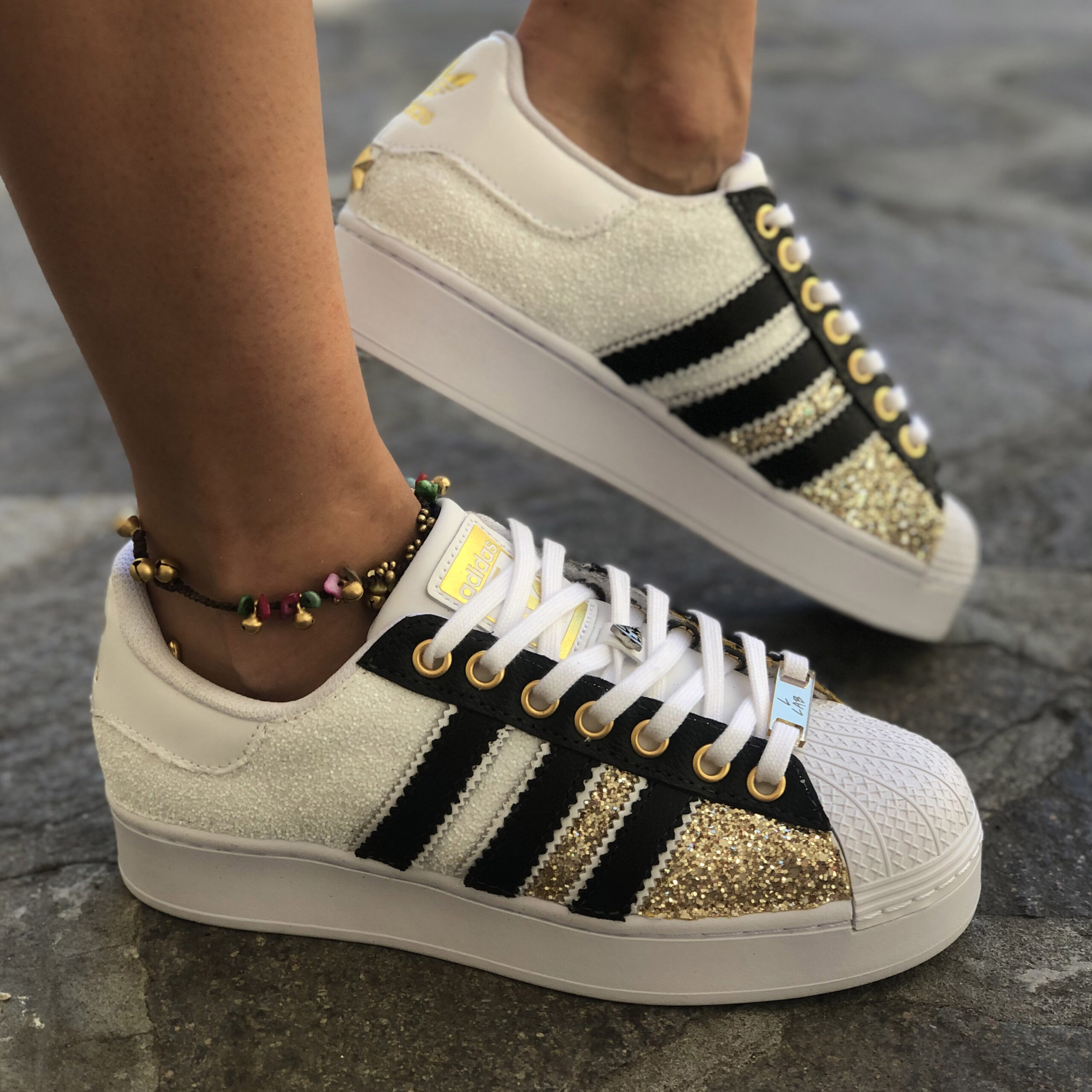 Adidas Superstar Bold Custom Glitter Bianco Oro | LLab scarpe custom