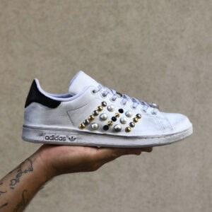 Adidas Stan Smith Personalizzate Borchie, Perle e Talloncino in Pelle Nera