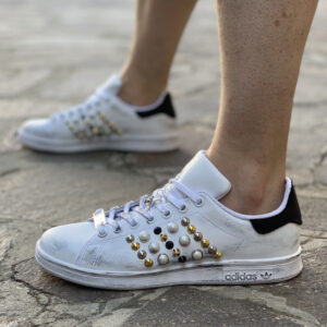 Adidas Stan Smith Personalizzate Borchie, Perle e Talloncino in Pelle Nera