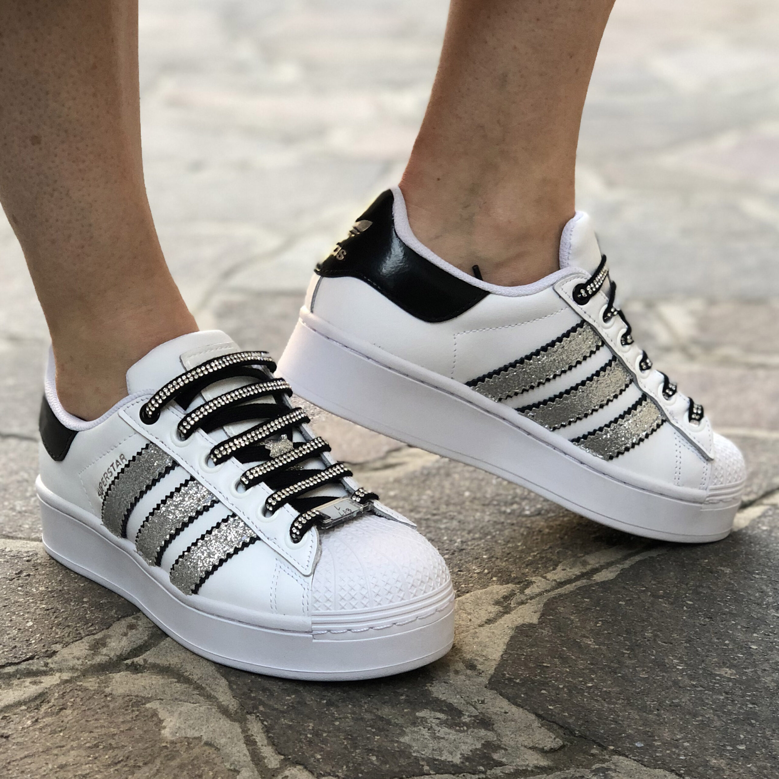 Adidas Superstar Bold Custom Argento e Strass | LLab scarpe custom