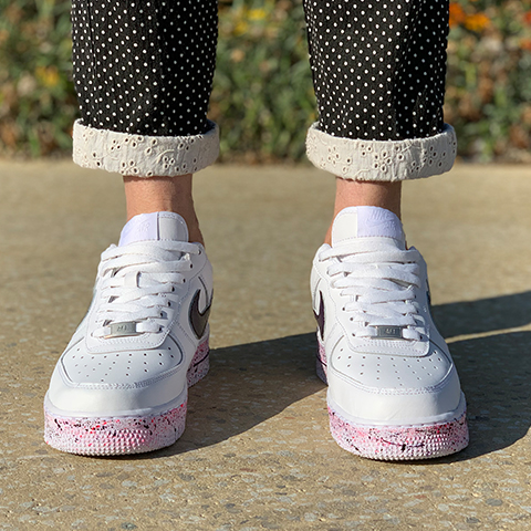 Nike Air Force One Custom Swoosh Sfumato e Sporcatura Viola e Fucsia Fluo
