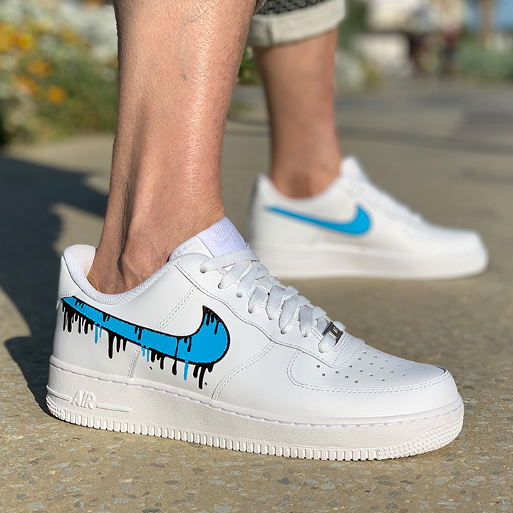 Nike Air Force One Custom Swoosh Azzurro e Nero