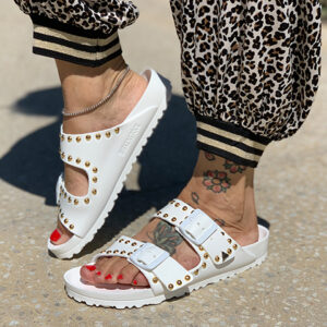 Birkenstock Eva Personalizzate Base Bianca, Borchie Oro