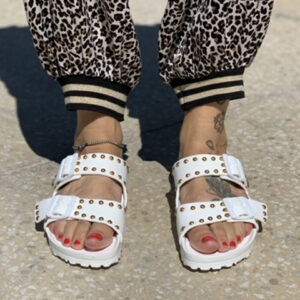 Birkenstock Eva Personalizzate Base Bianca, Borchie Oro