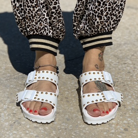 Birkenstock Eva Personalizzate Base Bianca, Borchie Oro
