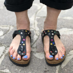 Birkenstock Gizeh Personalizzate Base Nera Borchie Multicolor