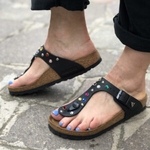 Birkenstock Gizeh Personalizzate Base Nera Borchie Multicolor