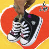 Converse All Star Personalizzate Bambino Doppio Cuore Glitter e Borchia in Strass Fucsia