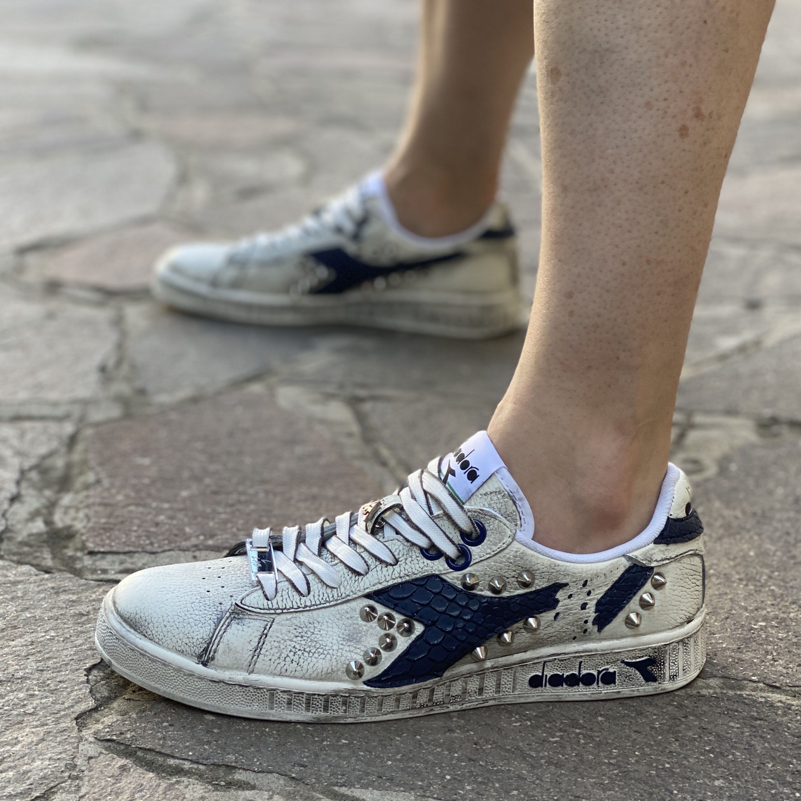 Diadora Personalizzate Game Leather Waxed Logo Spezzato Squamato Blu