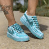 Nike Air Force One Custom Délavé Acqua Marina Swoosh e Lacci con Strass