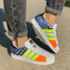 Adidas Superstar Personalizzate Glitter Arancio, Borchie Giallo Fluo e Parte Posteriore Squamato Blu