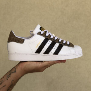 Adidas Superstar Personalizzate Tessuto Dorato e Bande in Cuoio