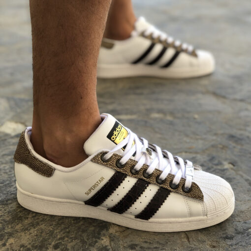Adidas Superstar Personalizzate Tessuto Dorato e Bande in Cuoio