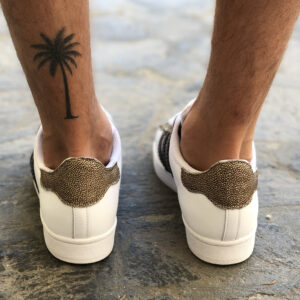 Adidas Superstar Personalizzate Tessuto Dorato e Bande in Cuoio